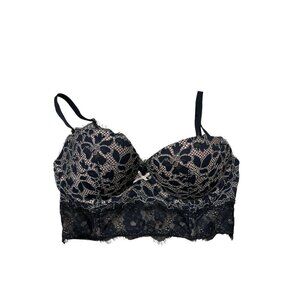 Victorias Secret Dream Angels Padded Demi Bra Long Line Black Lace Mesh 32D